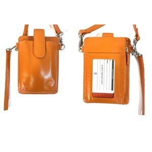 ili New York Orange Leather Phone Pouch Wallet Crossbody Bag